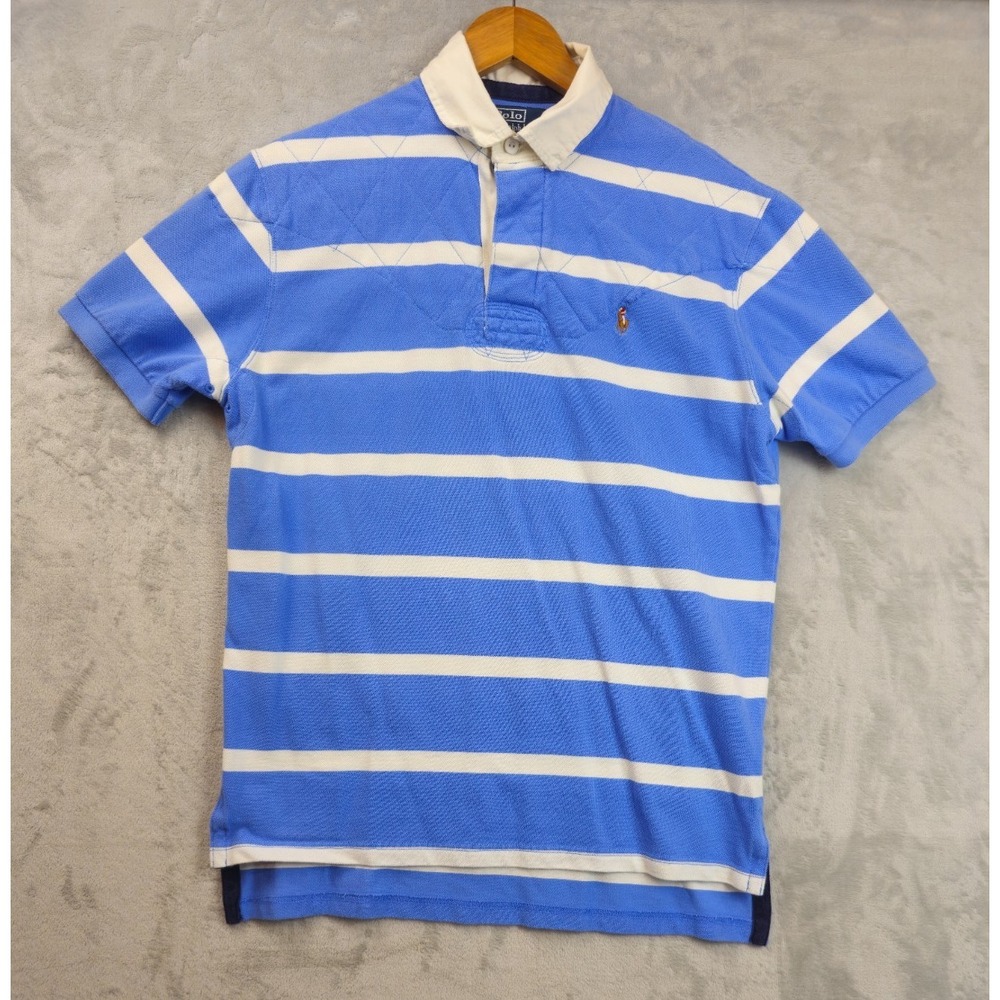 Vintage Polo By Ralph Lauren Striped Quilted Rugby Polo Shirt Mens Medium 90s